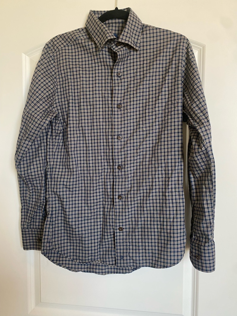 David Donahue Navy & Cream Plaid Cotton Button-Down Shirt